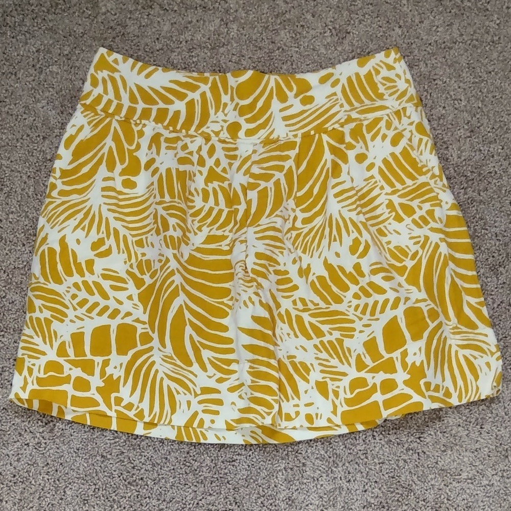 Loft Skirt Womens Sz 4 Yellow Palm Cotton A-Line Mini Tropical Resort Vacation